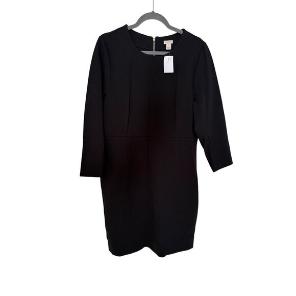 NWT J. Crew Womens Black Zip Ponte 3/4 Sleeve Stretch Knit Sheath Dress Size 16 - Picture 10 of 13